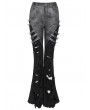 Devil Fashion Black Gothic Spike Studded Patchwork Ripped Flared Pants for Women