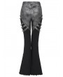 Devil Fashion Black Gothic Spike Studded Patchwork Ripped Flared Pants for Women
