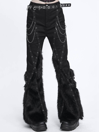 Devil Fashion Black Gothic Plush Spliced Bell Bottom Pants for Women