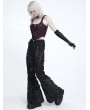 Devil Fashion Black Gothic Plush Spliced Bell Bottom Pants for Women