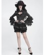 Devil Fashion Black Gothic Vintage Beaded Ruffle Leather Bloomer Shorts for Women