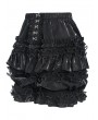 Devil Fashion Black Gothic Vintage Beaded Ruffle Leather Bloomer Shorts for Women