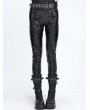 Devil Fashion Black Gothic Buckle Strap Lace-Up Faux Leather Pants for Women