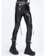 Devil Fashion Black Gothic Buckle Strap Lace-Up Faux Leather Pants for Women