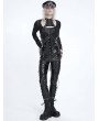 Devil Fashion Black Gothic Buckle Strap Lace-Up Faux Leather Pants for Women