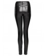 Devil Fashion Black Gothic Buckle Strap Lace-Up Faux Leather Pants for Women