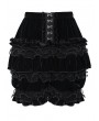 Devil Fashion Black Gothic Vintage Beaded Ruffle Velvet Bloomer Shorts for Women