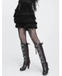 Devil Fashion Black and Red Gothic Vintage Beaded Ruffle Velvet Bloomer Shorts for Women