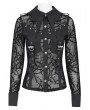 Devil Fashion Black Gothic Bat Buckle Mesh Patterned Shirt for Women