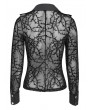 Devil Fashion Black Gothic Bat Buckle Mesh Patterned Shirt for Women