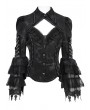 Devil Fashion Black Gothic Studded Embroidered Lace Applique Shirt for Women