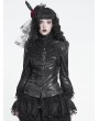 Devil Fashion Black Retro Gothic Ruffled Stand Collar Beaded Shirt for Women