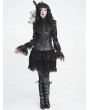 Devil Fashion Black Retro Gothic Ruffled Stand Collar Beaded Shirt for Women