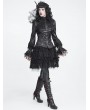 Devil Fashion Black Retro Gothic Ruffled Stand Collar Beaded Shirt for Women