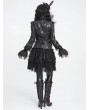 Devil Fashion Black Retro Gothic Ruffled Stand Collar Beaded Shirt for Women