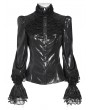 Devil Fashion Black Retro Gothic Ruffled Stand Collar Beaded Shirt for Women