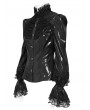 Devil Fashion Black Retro Gothic Ruffled Stand Collar Beaded Shirt for Women