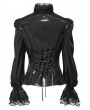 Devil Fashion Black Retro Gothic Ruffled Stand Collar Beaded Shirt for Women