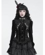 Devil Fashion Black Gothic Spider Web Studded Ruffle Tailed Shirt for Women