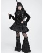Devil Fashion Black Gothic Spider Web Studded Ruffle Tailed Shirt for Women
