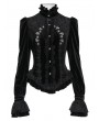 Devil Fashion Black Gothic Spider Web Studded Ruffle Tailed Shirt for Women