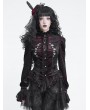 Devil Fashion Wine Red Gothic Spider Web Studded Ruffle Tailed Shirt for Women