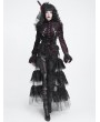 Devil Fashion Wine Red Gothic Spider Web Studded Ruffle Tailed Shirt for Women