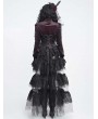 Devil Fashion Wine Red Gothic Spider Web Studded Ruffle Tailed Shirt for Women