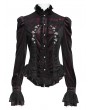 Devil Fashion Wine Red Gothic Spider Web Studded Ruffle Tailed Shirt for Women