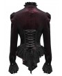 Devil Fashion Wine Red Gothic Spider Web Studded Ruffle Tailed Shirt for Women