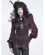 Devil Fashion Wine Red Retro Gothic Batwing Collar Button-Up Shirt for Women