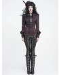 Devil Fashion Wine Red Retro Gothic Batwing Collar Button-Up Shirt for Women