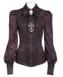 Devil Fashion Wine Red Retro Gothic Batwing Collar Button-Up Shirt for Women