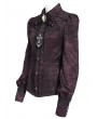 Devil Fashion Wine Red Retro Gothic Batwing Collar Button-Up Shirt for Women