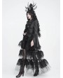 Devil Fashion Black Retro Gothic Beaded Ruffle Swallow-Tailed Shirt for Women