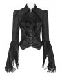 Devil Fashion Black Retro Gothic Beaded Ruffle Swallow-Tailed Shirt for Women