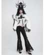 Devil Fashion White Retro Gothic Beaded Ruffle Swallow-Tailed Shirt for Women