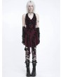 Devil Fashion Red Plaid Gothic Halter Sleeveless Back Zip Ruffle Mini Dress