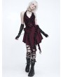 Devil Fashion Red Plaid Gothic Halter Sleeveless Back Zip Ruffle Mini Dress