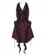 Devil Fashion Red Plaid Gothic Halter Sleeveless Back Zip Ruffle Mini Dress