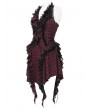 Devil Fashion Red Plaid Gothic Halter Sleeveless Back Zip Ruffle Mini Dress