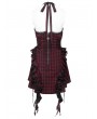 Devil Fashion Red Plaid Gothic Halter Sleeveless Back Zip Ruffle Mini Dress