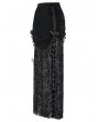 Devil Fashion Black Gothic Flocked Mesh Velvet Ruched Slit Maxi Skirt
