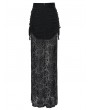 Devil Fashion Black Gothic Flocked Mesh Velvet Ruched Slit Maxi Skirt