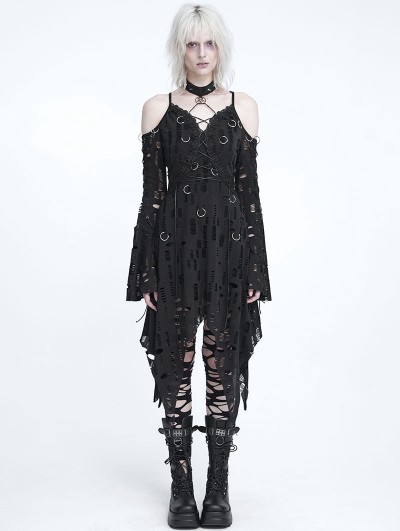 Devil Fashion Black Gothic Punk Irregular Ripped Off-the-Shoulder Dress