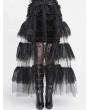 Devil Fashion Black Gothic Floral Lace Layered Mesh Long Apron Skirt
