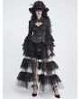 Devil Fashion Black Gothic Floral Lace Layered Mesh Long Apron Skirt