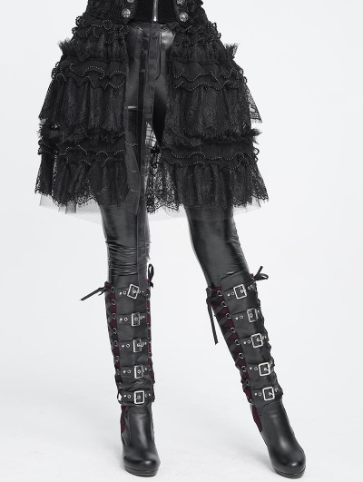 Devil Fashion Black Gothic Beaded Ruffle Lace Short Apron Skirt