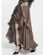Devil Fashion Brown Vintage Gothic Rose Layered Ruffle High-Low Skirt