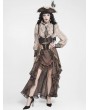 Devil Fashion Brown Vintage Gothic Rose Layered Ruffle High-Low Skirt
